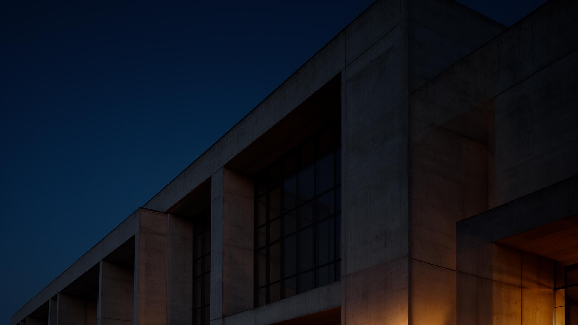 Institutional architecture at dusk